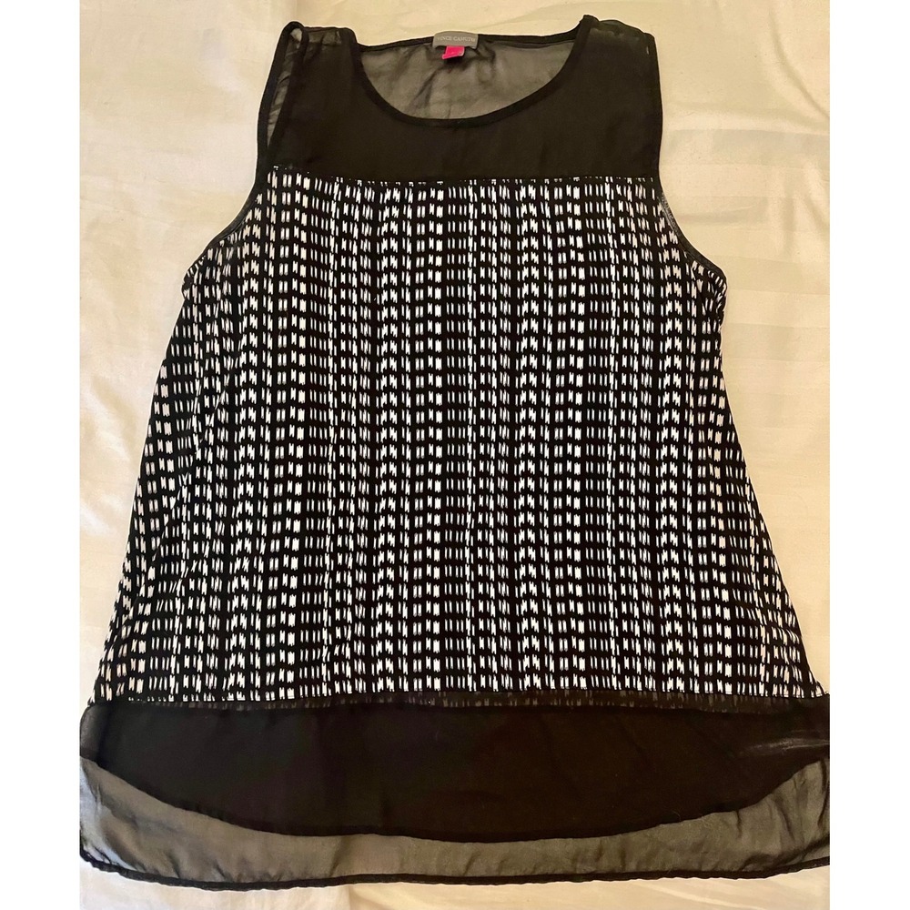 Women's Vince Camuto Black White Abstract Mesh Yoke & Hem Sleeveless Top XL EUC - Picture 5 of 7